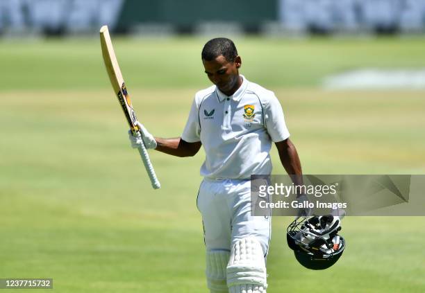 Keegan Peterson of South Africa b in his innings of 82 runs during day 4 of the 3rd Betway WTC Test match between South Africa and India at Six Gun...