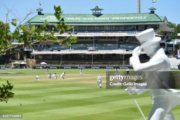 General view of play during day 4 of the 3rd Betway WTC Test match between South Africa and India at Six Gun Grill Newlands on January 14, 2022 in...