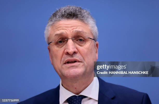 Lothar Wieler, President of the Robert-Koch-Institute , speaks during a press conference on the situation of the coronavirus pandemic in Germany, in...