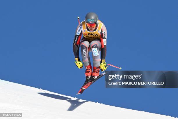 Norway's Aleksander Aamodt Kilde competes during the men's FIS Ski World Cup Downhill event in Wengen, Switzerland, on January 14, 2022.