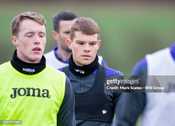 Chris Mueller and Jake Doyle-Hayes during Hibernian media access at Hibernian Training Facility, on January 14 in Edinburgh, Scotland.