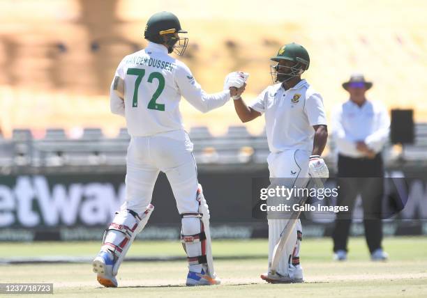 Rassie van der Dussen and Temba Bavuma of South Africa during day 4 of the 3rd Betway WTC Test match between South Africa and India at Six Gun Grill...