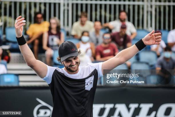 Marco Trungelliti of Argentina beats Damir Dzumhur of Bosnia on day 5 of 2022 Australian Open Qualifying at Melbourne Park on January 14, 2022 in...