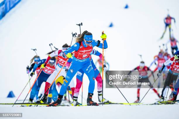 Lisa Vittozzi of Italy in action competes during the Relay Women at the IBU World Cup Biathlon Ruhpolding on January 14, 2022 in Ruhpolding, Germany.