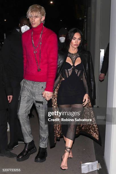 Megan Fox and Machine Gun Kelly are seen during Milan Men's Fashion Week - Fall/Winter 2022/2023 on January 14, 2022 in Milan, Italy.