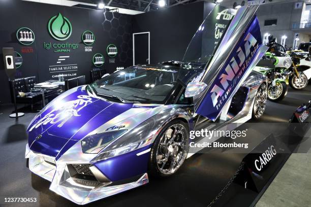 Customized Automobili Lamborghini SpA Aventador LP700-4 Roadster on display at the Tokyo Auto Salon in Chiba, Japan, on Friday, Jan. 14, 2022....