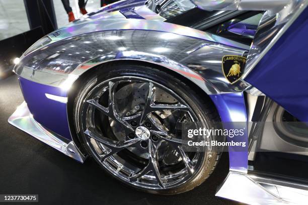 Customized Automobili Lamborghini SpA Aventador LP700-4 Roadster on display at the Tokyo Auto Salon in Chiba, Japan, on Friday, Jan. 14, 2022....