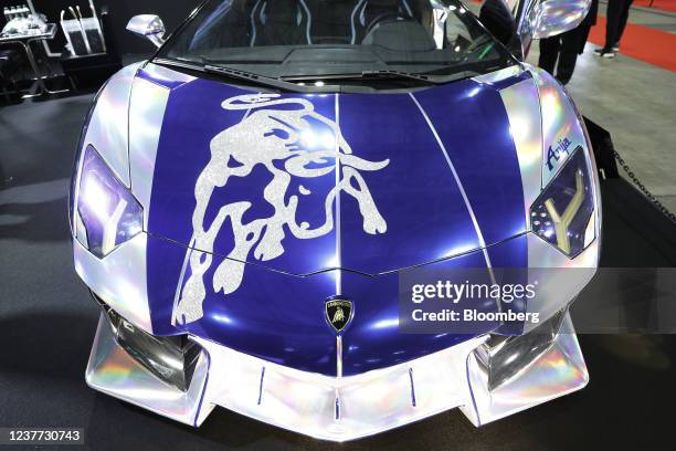 Customized Automobili Lamborghini SpA Aventador LP700-4 Roadster on display at the Tokyo Auto Salon in Chiba, Japan, on Friday, Jan. 14, 2022....