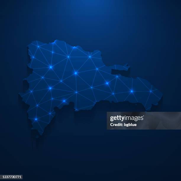 dominican republic map network - bright mesh on dark blue background - santo domingo stock illustrations