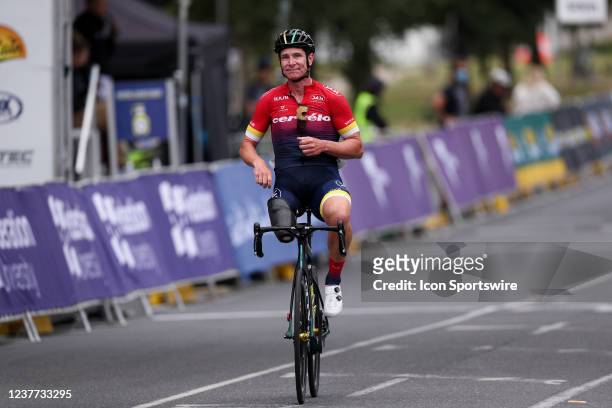 Daren Hicks crosses the finish line to complete the Para-MC2 category during the Para-Cycling & Intellectually Impaired Road Race as part of the...
