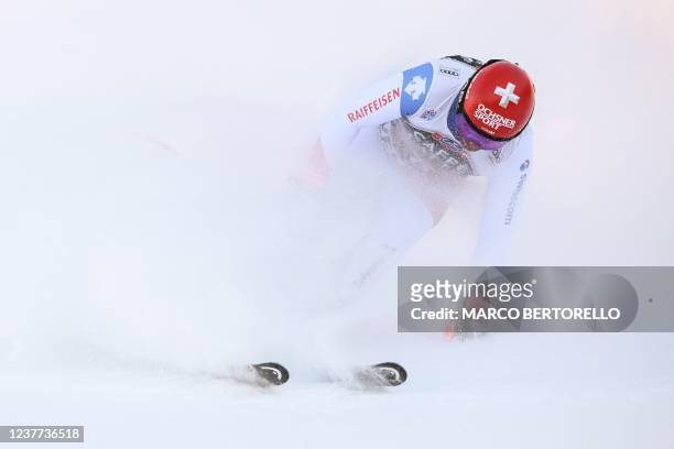 Switzerland's Beat Feuz competes during the men's FIS Ski World Cup Downhill event in Wengen, Switzerland, on January 15, 2022.