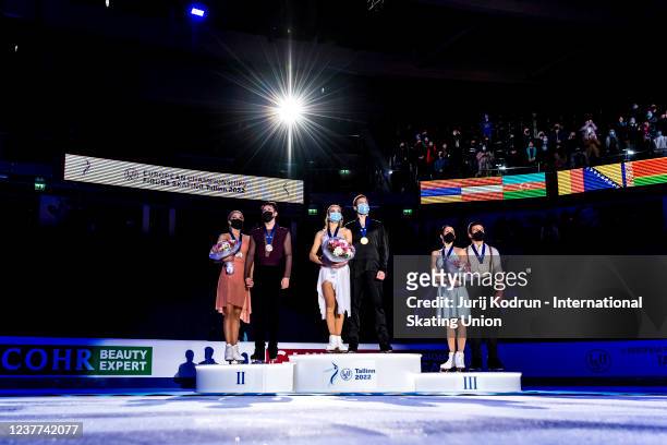 Gold medal winners Victoria Sinitsina and Nikita Katsalapov of Russia, silver medal winners Alexandra Stepanova and Ivan Bukin of Russia and bronze...