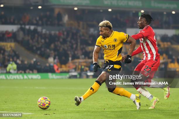 Adama Traore of Wolverhampton Wanderers scores a goal to make it 3-1 during the Premier League match between Wolverhampton Wanderers and Southampton...