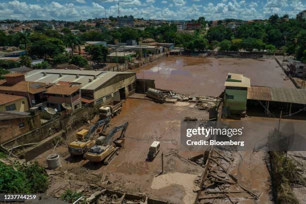 Floodwaters and debris following heavy rains in Brumadinho, Minas Gerais state, Brazil, on Friday, Jan. 14, 2022. Heavier-than-normal downpours in...