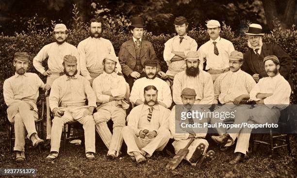 The United South of England cricket team prior to their match against Chichester Priory Park in Chichester on 18th September 1871. Left to right,...