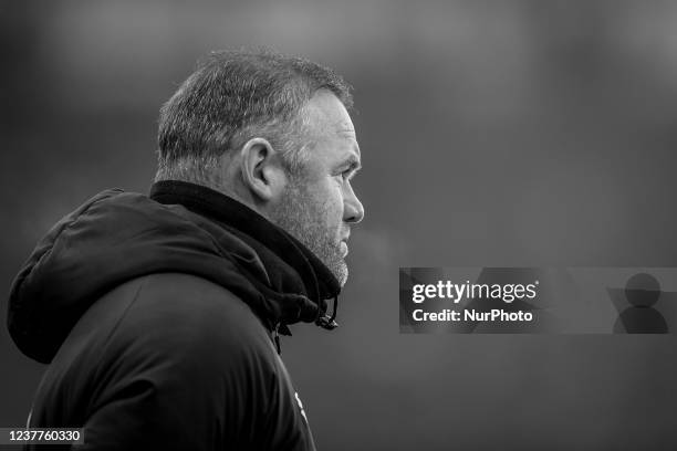 Image was converted to black and white) Wayne Rooney, manager of Derby County during the Sky Bet Championship match between Derby County and...