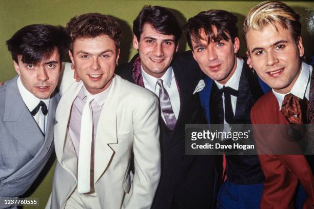 English new-romantic pop group Spandau Ballet, May 1983. Left to right: John Keeble, Gary Kemp, Tony Hadley, Martin Kemp, Steve Norman