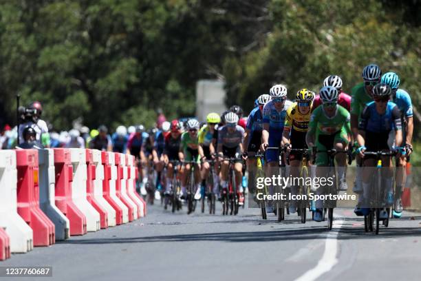 General view of the peloton as the field makes its way up Mt Buninyong during Elite Men's Road Race begins as part of the Australian Road National...