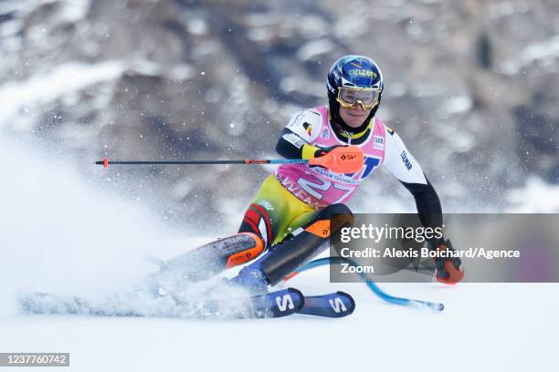 Armand Marchant of team Belgium competes during the Audi FIS Alpine Ski World Cup Men's Slalom on January 16, 2022 in Wengen Switzerland.
