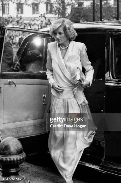 Diana, Princess of Wales, arriving at the premiere of 'Indiana Jones And The Temple Of Doom' in Leicester Square only a few weeks before giving birth...