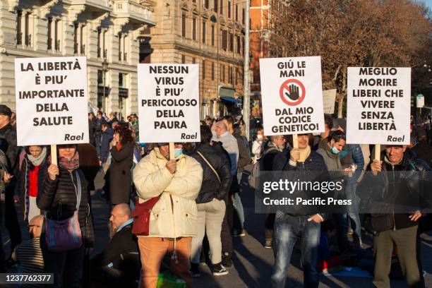 Demonstration in Piazza San Giovanni against Covid-19 vaccine, Green Pass and against vaccination obligation for people over 50 that were imposed by...