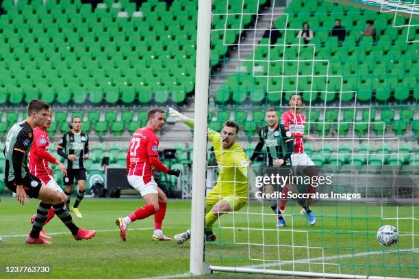 Mario Gotze of PSV scores the first goal to make it 0-1 during the Dutch Eredivisie match between FC Groningen v PSV at the Hitachi Capital Mobility...