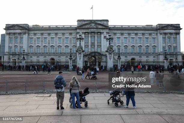 People visit Buckingham Place on January 16, 2022 in London, England. On Thursday, Buckingham Palace announced Prince Andrew would shed his military...