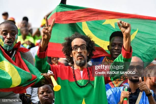 Mauritania's supporters cheer up ahead of the Group F Africa Cup of Nations 2021 football match between Tunisia and Mauritania at Limbe Omnisport...