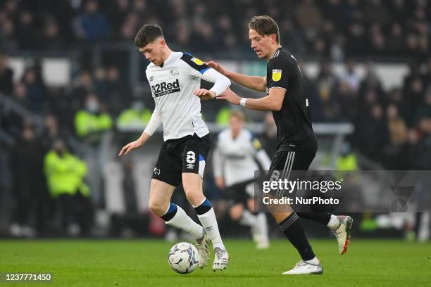 Max Bird of Derby County and Sander Berge of Sheffield United during the Sky Bet Championship match between Derby County and Sheffield United at the...