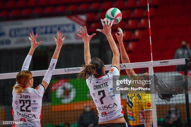 Stufi Federica &amp;#xA; - Zanette Elisa &amp;#xA; - Nizetich Yamila during the Volleyball Italian Serie A1 Women match Bosca S.Bernardo Cuneo vs...