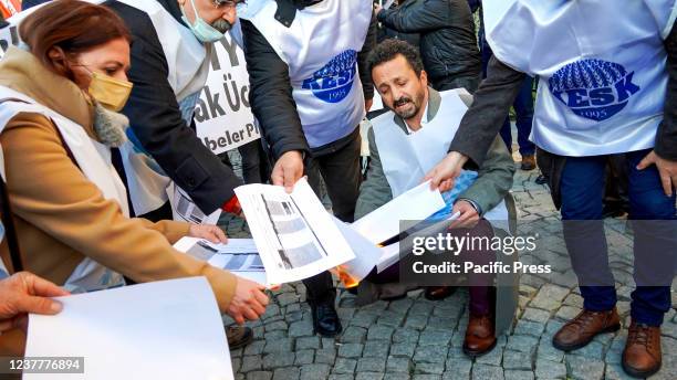 The Izmir Platform of KESK protested the high inflation rate in Turkey and they shouted out "We can't survive, we want enough wages for a human...
