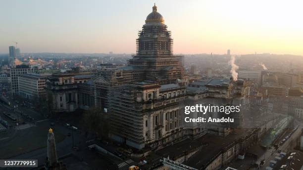 Drone photo shows Law Courts of Brussels in Brussels, Belgium on January 14, 2022.