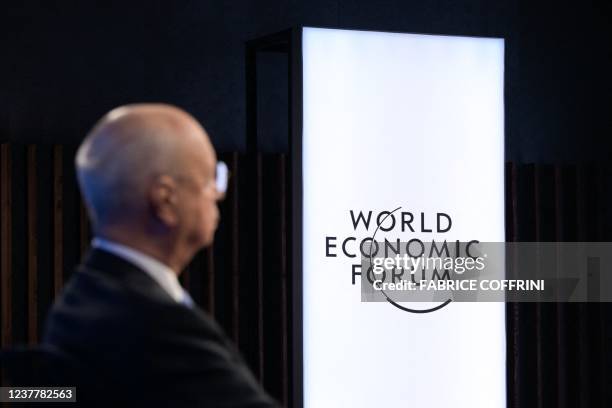 Founder and Executive Chairman of the World Economic Forum Klaus Schwab is seen at the opening of the WEF Davos Agenda virtual sessions at the WEF's...