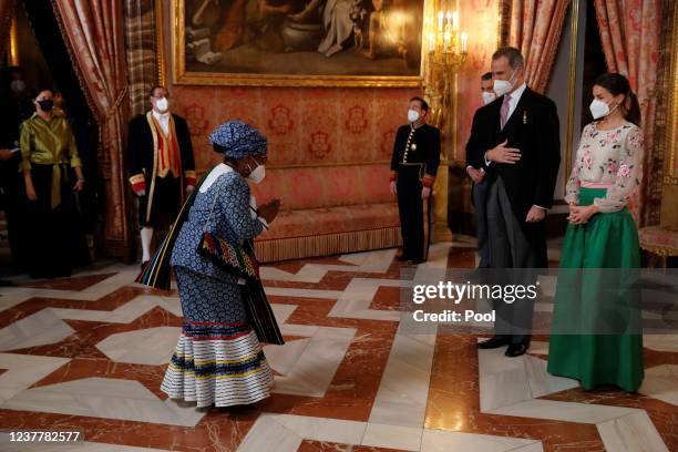 President of the Government, Pedro Sánchez , King Felipe VI of Spain and Queen Letizia of Spain receive the South African ambassador to Spain during...