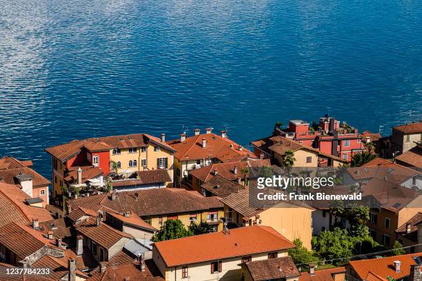 Aerial view on the roofs of Cannero and Lake Maggiore.