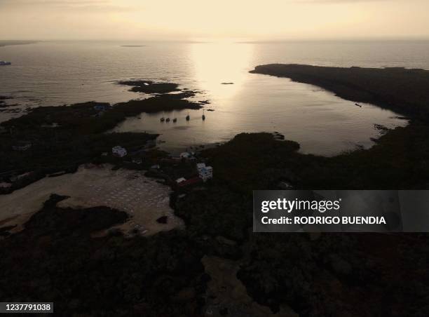 Aerial view of Puerto Ayora in Santa Cruz Island, in the Galapagos Islands, an archipelago located 1,000 km off the coast of Ecuador in the Pacific...