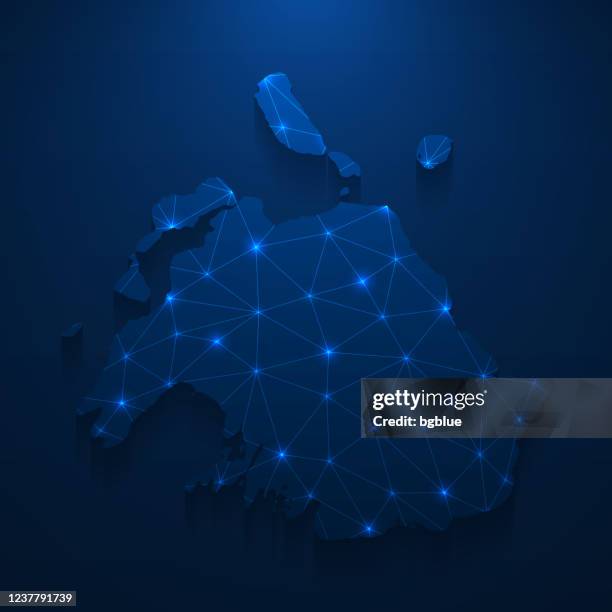 efate island map network - bright mesh on dark blue background - vanuatu stock illustrations