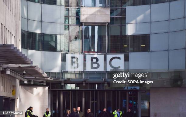 The BBC logo is seen at the entrance at Broadcasting House, the BBC headquarters in central London. The UK government has announced it will freeze...