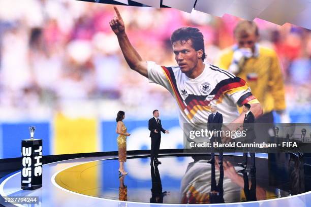 Chief of Global Football Development Arsene Wenger and FIFA Legend Lothar Matthaus with presenters Reshmin Chowdhury and Jermaine Jenas during the...