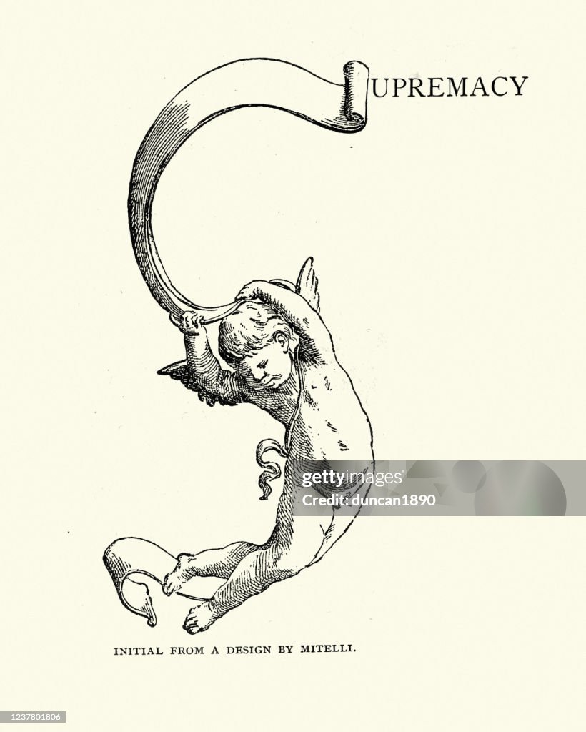 Cherub und Schriftrolle, Großbuchstabe S, Victorian