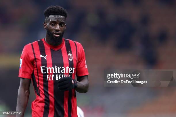 Tiemoue Bakayoko of AC Milan looks on during the Serie A match between AC Milan and Spezia Calcio at Stadio Giuseppe Meazza on January 17, 2022 in...