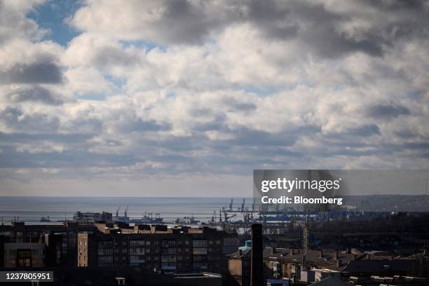 The city skyline with the Port of Mariupol and Azov Sea on the horizon in Mariupol, Ukraine, on Saturday, Jan. 15, 2022. Mariupol Mayor Vadym...