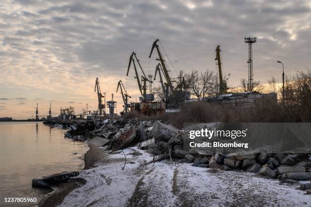 The none-operating Azov Ship-Repair Factory, where a single engineer is employed to for maintenance, at the Port of Mariupol in Mariupol, Ukraine, on...