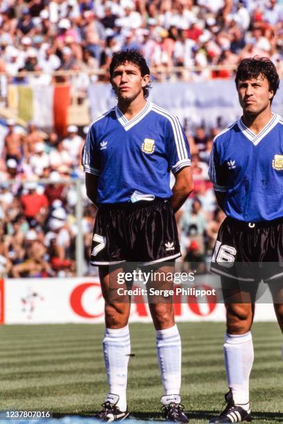 Jorge Burruchaga and Julio Olarticoechea of Argentina during the FIFA World Cup Quarter-Final match between Argentina and Yugoslavia, at Stadio...