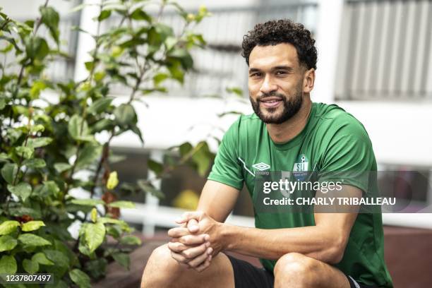 Sierra Leone's defender Steven Caulker poses for photographs in front of the team's hotel in Buea on January 18, 2022.