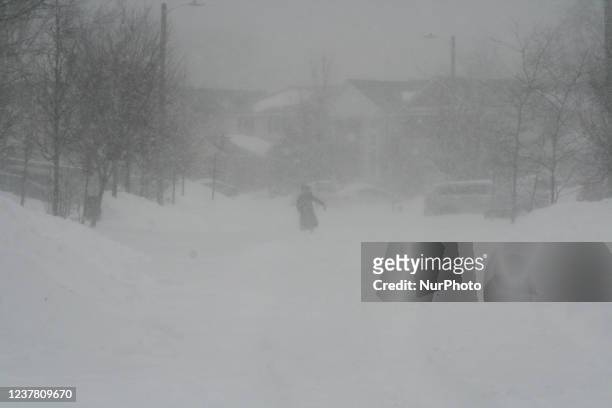 Massive snowstorm hit Toronto, Ontario, Canada, on January 17, 2022. The storm covered the city in snowfall amounts of between 30 to 45 centimetres ,...