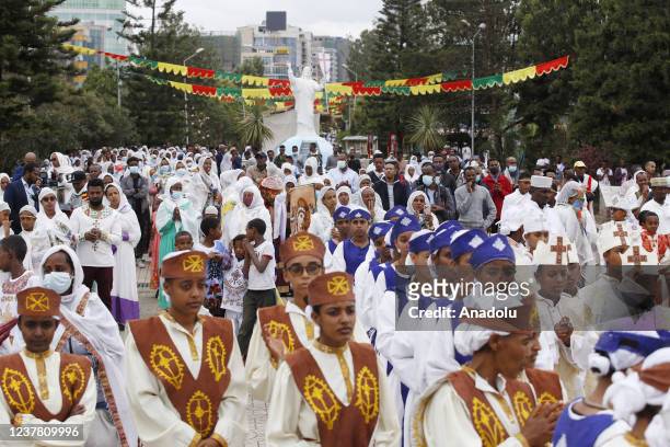 Ethiopian Orthodox Christians gather to celebrate Epiphany that symbolizes the baptism of Jesus Christ in the River Jordan at Medhane Alem Cathedral...