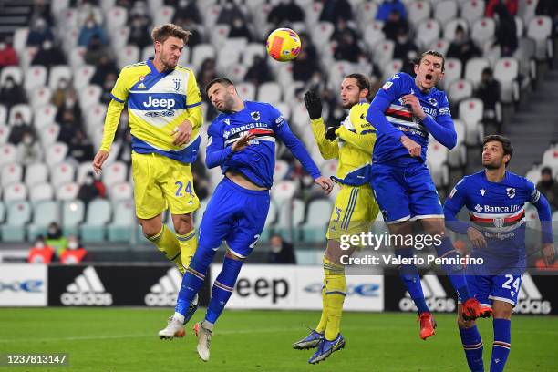 Daniele Rugani of Juventus FC scores a goal during the Coppa Italia match between Juventus and UC Sampdoria at Allianz Stadium on January 18, 2022 in...