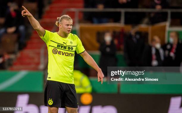 Erling Haaland in action during the DFB Cup: Round of Sixteen match between FC St Pauli and Borussia Dortmund at the Millerntor Stadium on January...