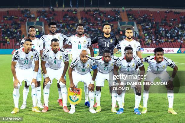 Ghana's defender Abdul Rahman Baba, midfielder Thomas Partey, defender Daniel Amartey, goalkeeper Joe Wollacott, midfielder Daniel-Kofi Kyereh,...